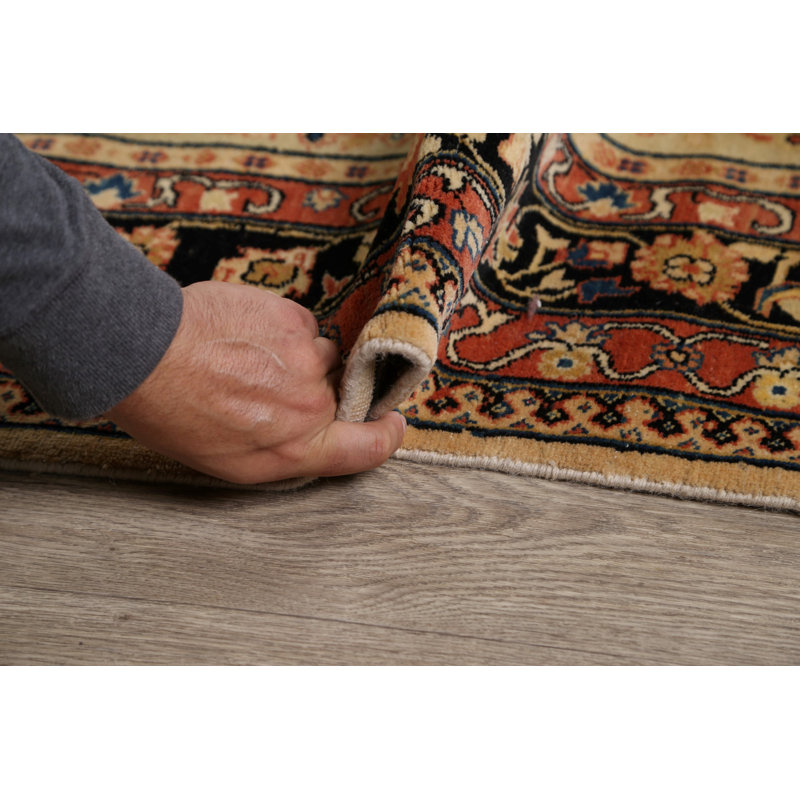 Tapis bleu / brun / beige en laine noué à la main de conception unique 12 pi 2 po x 15 pi 6 po New Age