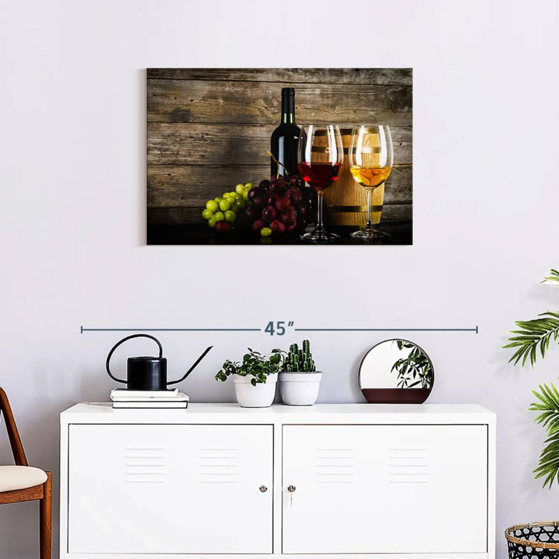 Raisins et vin sur toile, H 20 po x l 30 po x P 1,25 po