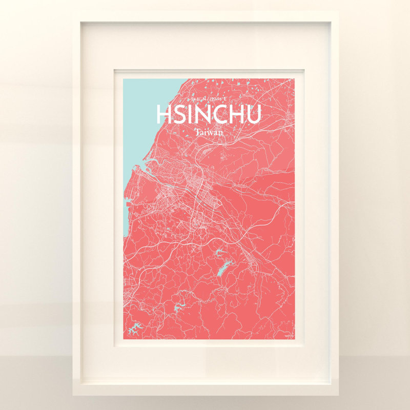 Hsinchu City Map In Maritime - No Frame Print, 27.6cm H x 19.7cm W x 0.05cm D