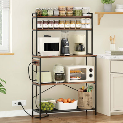Large 5-Tier Bakers Rack With Electrical Outlets, 39 Inch Microwave Stand & Coffee Bar, Kitchen Storage Shelf For Home