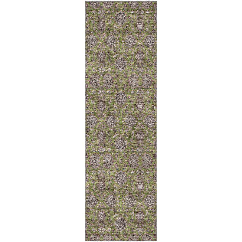 Premium Machine Washable Prisco Olive Rug, Runner 2'3" x 7'6"