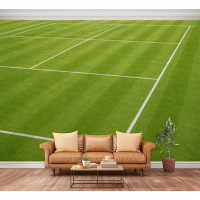 Wall Mural Peel and Stick Wallpaper Grass tennis court Line Sport White Exercising Horizontal Self-Adhesive Removable Contact Paper Wall Decor for Living Room Bedroom 100"H x 144"W