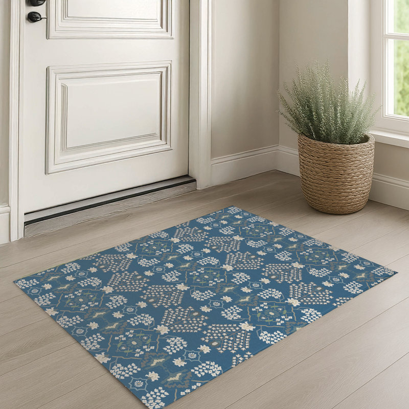 Tapis d'entrée à profil bas avec envers antidérapant Tilly, L 24 po x L 36 po, Bleu denim