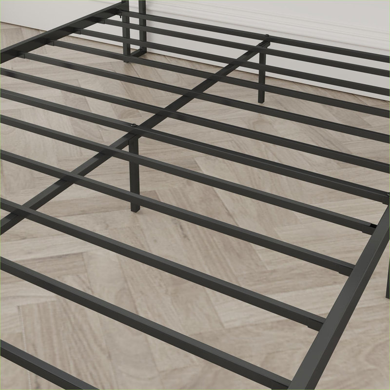 Upholstered Platform Bed Frame, Full Size Metal Bedroom Bed with Built-In Charging Station, Soft Gray, Full