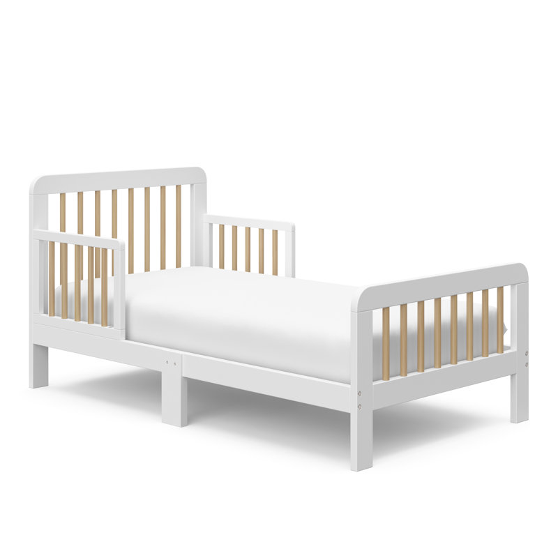 Lit pour tout-petits avec garde-corps Pasadena, Blanc / Bois flotté
