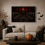 Squelettes gothiques assis à une longue table avec une toile rouge d'Halloween-1113644435