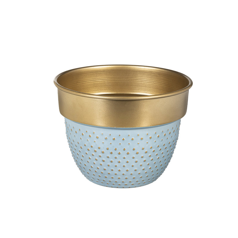 Blue & Gold Metal Planter with Raised Dots, Nested Set of 2