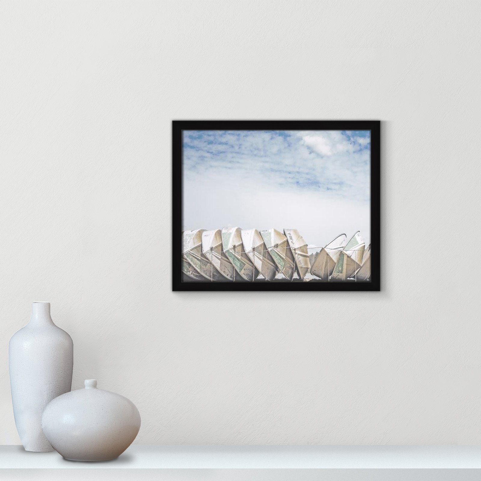 Hennecy "Wooden Boats" Print by Leah Straatsma, 16" H x 19" W x 1.25" D, Satin Black