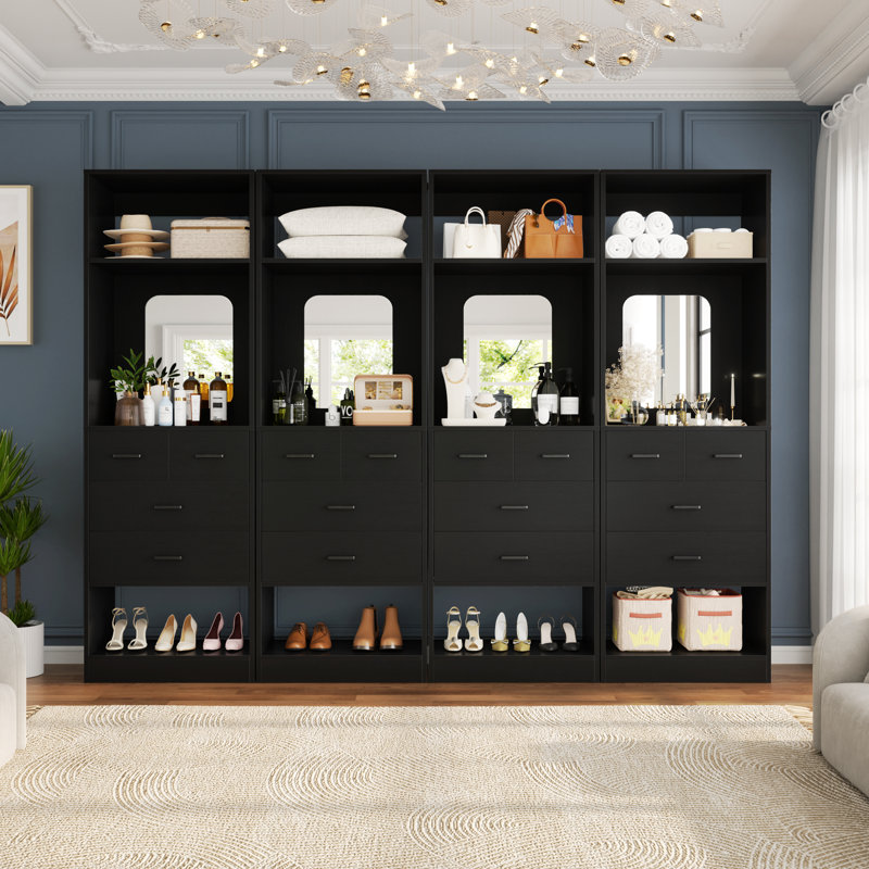 Système d'organisation en bois avec miroirs, Noir