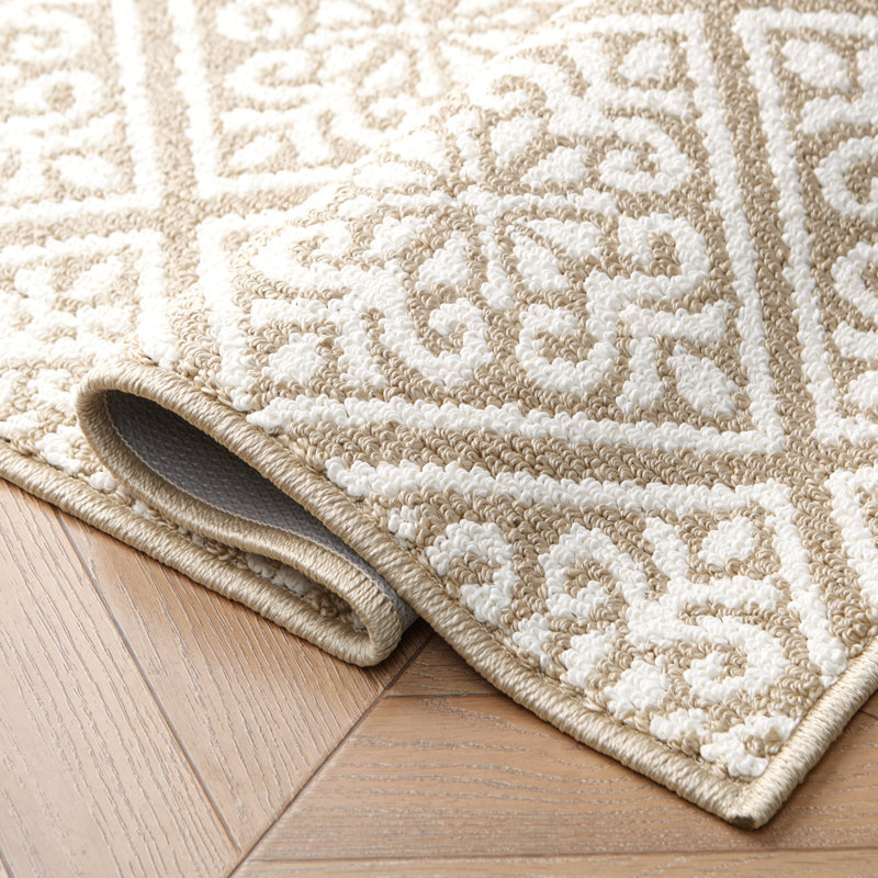 Austell Machine Woven Synthetic Geometric Area Rug, Beige