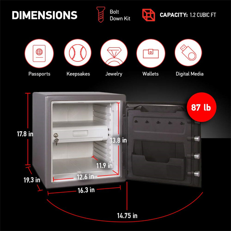 Waterproof And Fireproof Alloy Steel Digital Safe Box For Home With Code Button Keypad, 17.8"H x 16.3"W x 19.3"L