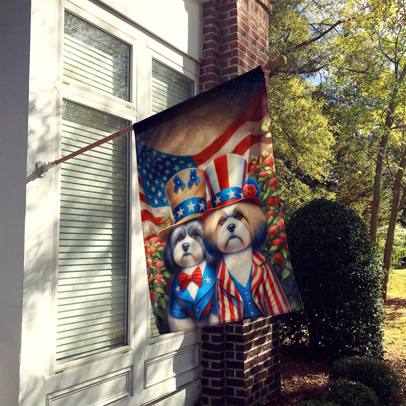 Drapeau «All American House», Bleu / rouge à rayures Lhassa Apso