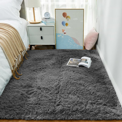 Area Rugs For Bedroom Living Room, 4X6 Grey Fluffy Fuzzy Shag Shaggy Carpet Soft Plush Furry Bedside Rug, Indoor Floor Rug For Kids Home Decor Aesthetic, Dorm Nursery Gray