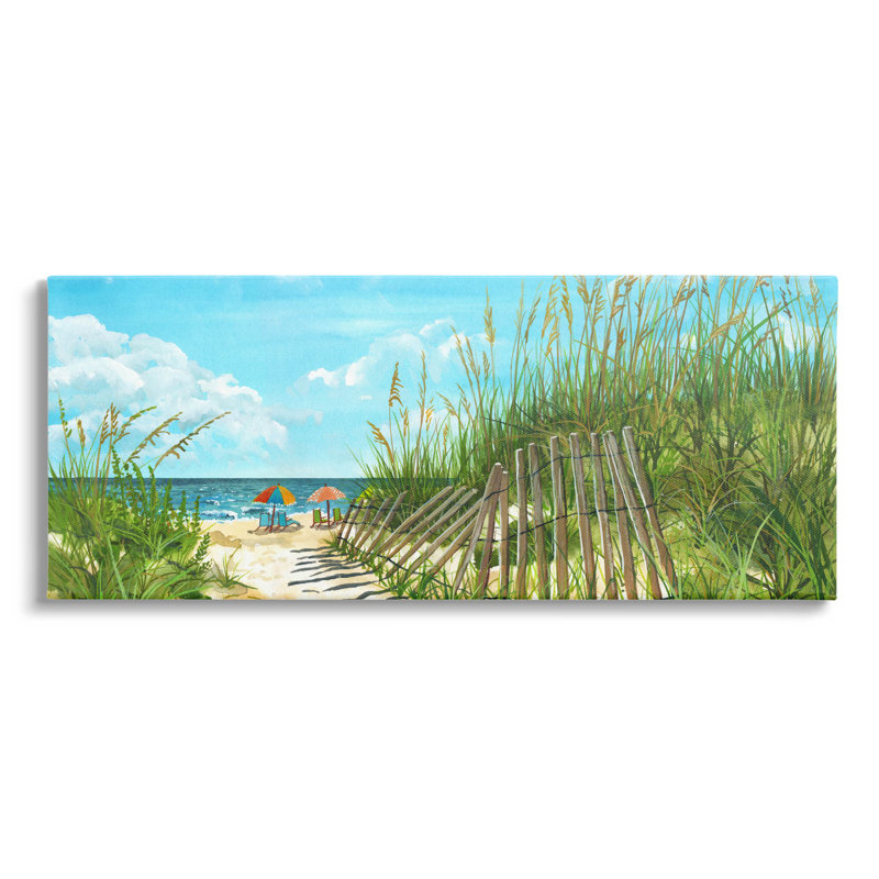 «Sandy Beach Path Landscape», peinture sur toile tendue, H 13 po x l 30 po x P 1,5 po