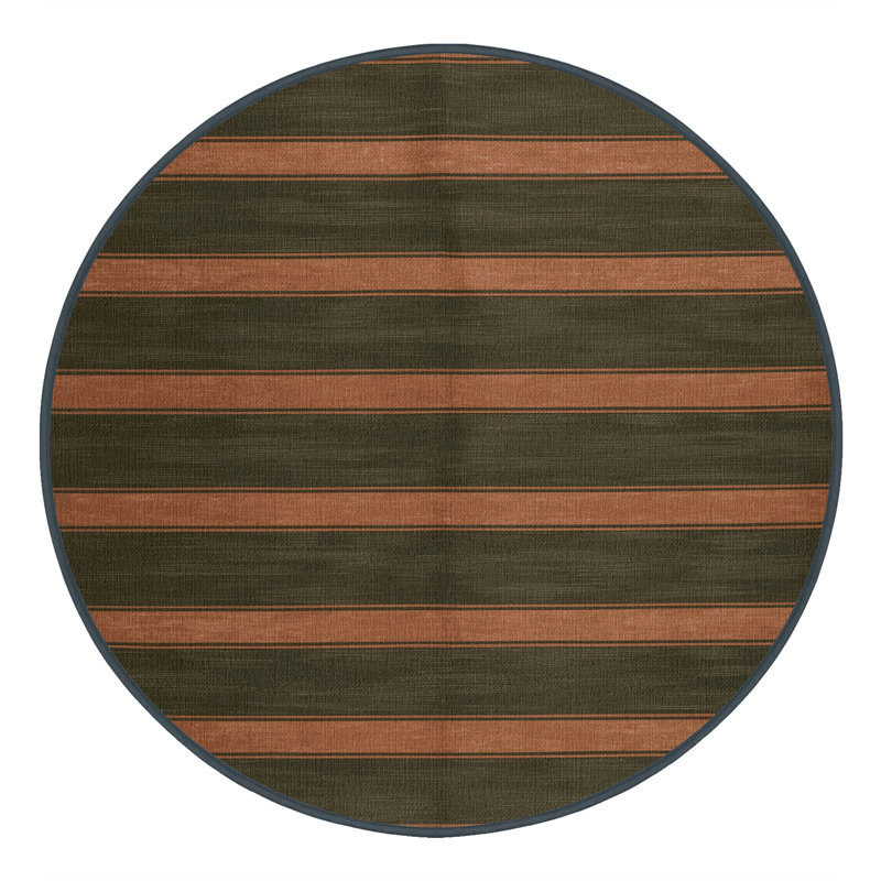 Tapis brun à rayures horizontales lavable à la machine, Rond 5 pi