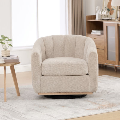 Fauteuil pivotant à 360 ° de 31,89 po de largeur avec chenille moderne en métal 31,89 po, fauteuil demi-tonneau rembourré, fauteuil club capitonné en forme de citrouille pour le salon, la salle familiale, la chambre à coucher, le salon et le bureau.