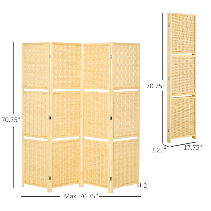 Paravent pliable de 6 pi, 4 écrans d'intimité avec tablettes de rangement pour chambre à coucher et bureau autoportant