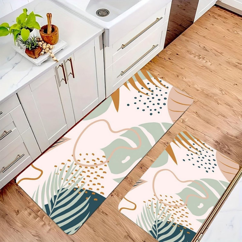 Multicolore, ensemble de 2 tapis de cuisine à motif de feuilles tropicales Boho