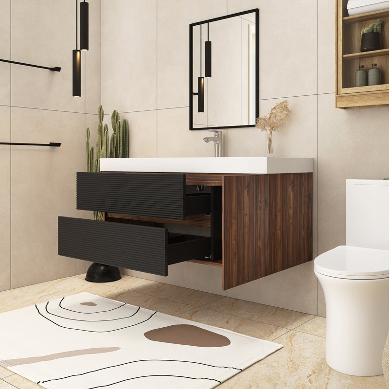 48'' Wall Mounted Single Sink Bathroom Vanity With Solid Surface Top