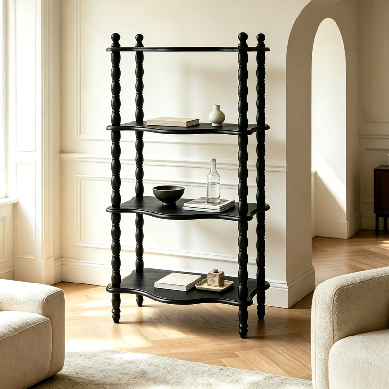 Solid Pine Wood Multi Tier Display Shelf, Black