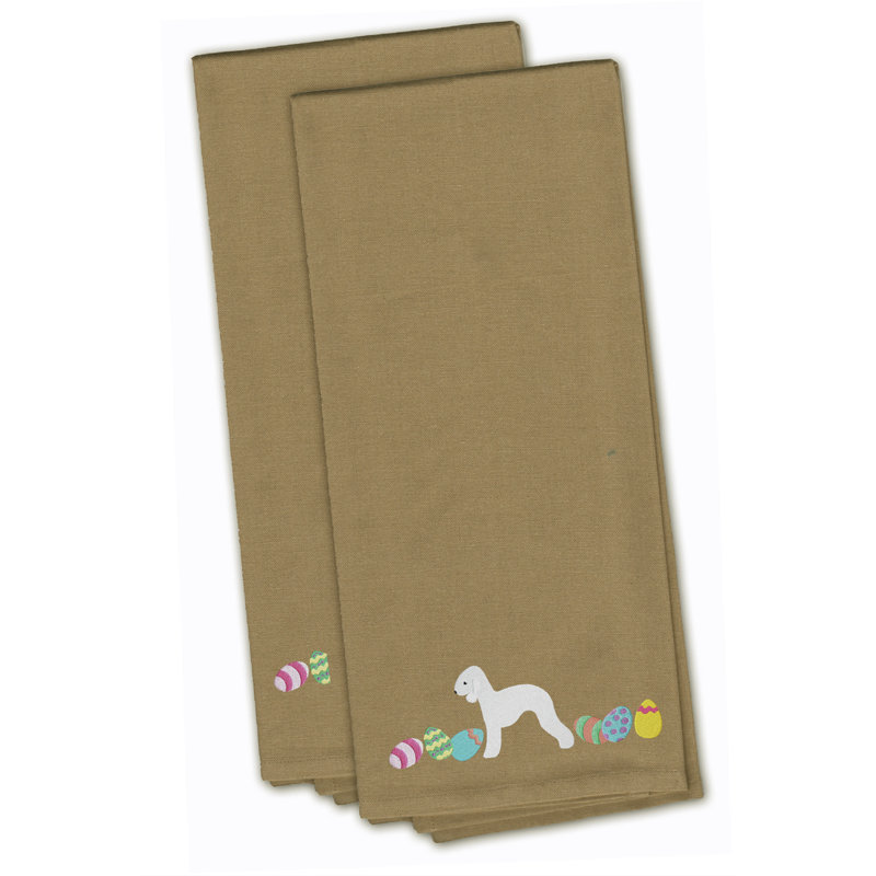 Serviette de cuisine à broderie bedlington terrier, Brun clair, H 28 po x l 19 po x P 0,1 po