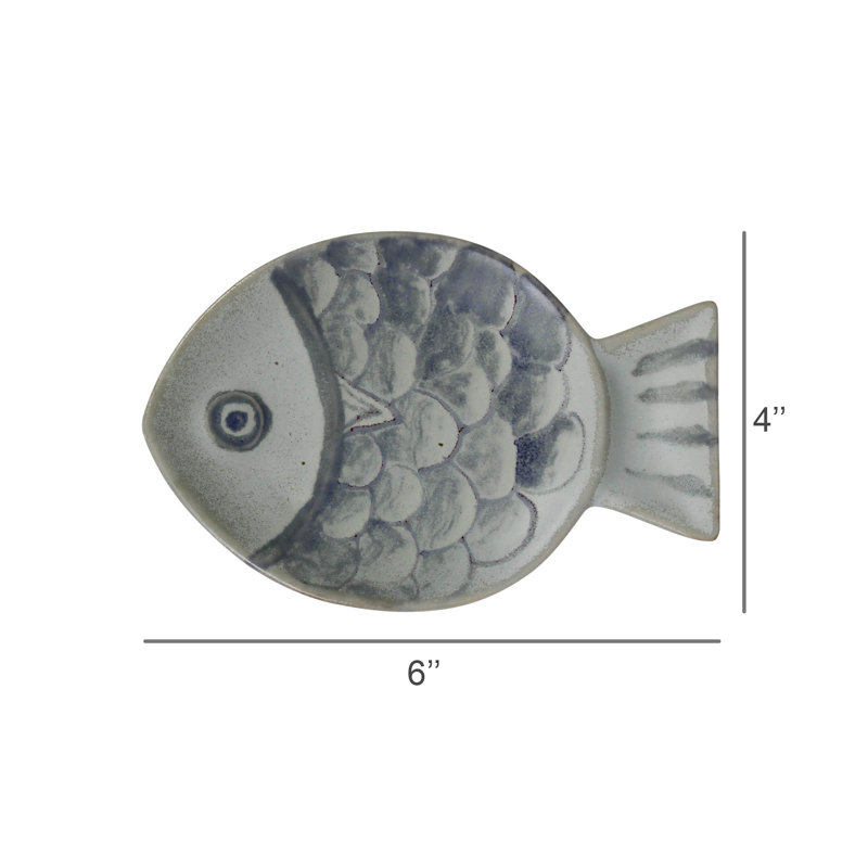 Fish Tray, Ceramic - Sm, 4" W x 6" D x 1" H, White/Blue
