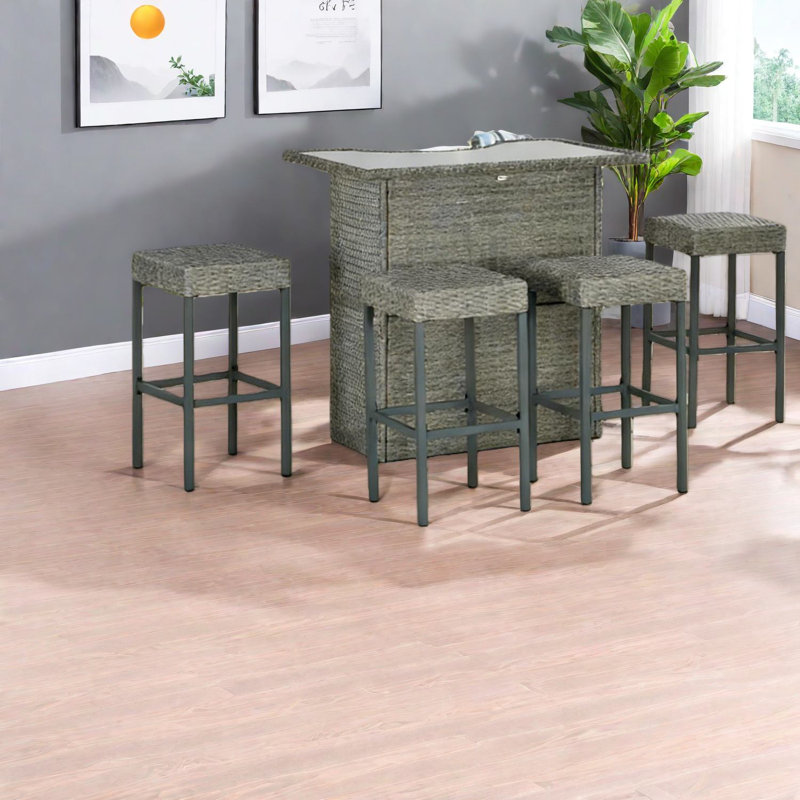 Modern Patio Bar Set With Storage, Durable Steel And Rattan, Perfect For Entertaining Outdoors