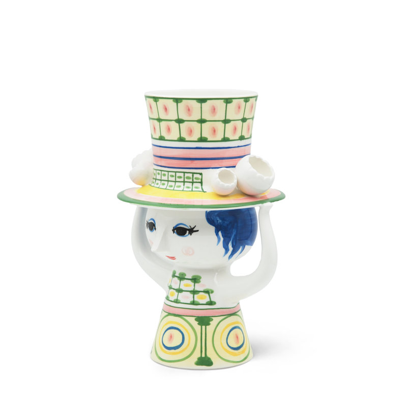 With Hat Vase H 9.6" Green