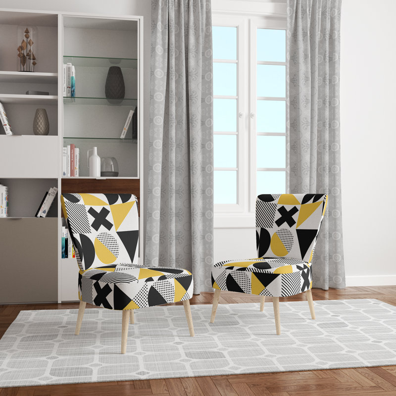 Chaise d'appoint décorative à motif géométrique jaune et noir en velours