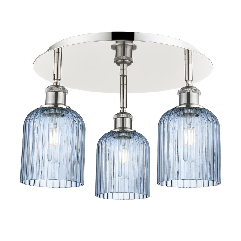 Ballston - Trig - 3 Light 17" Flush Mount, Polished Nickel, Princess Blue