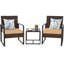 Ensemble de conversation d'extérieur en osier 3 pièces avec 2 coussins, table basse en verre-888898684-888898685