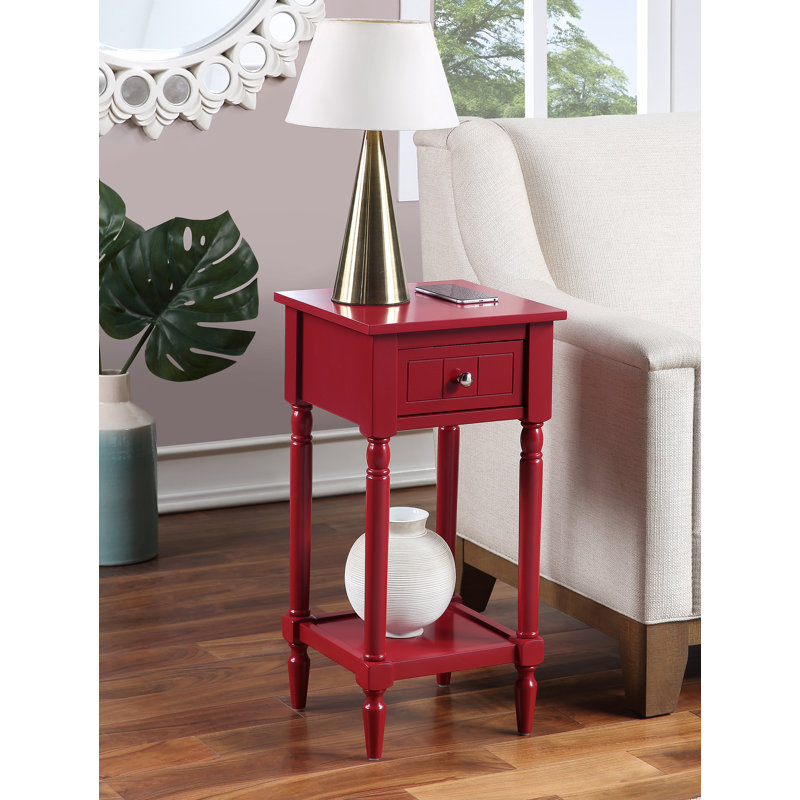 Table de bout avec tiroir et pieds en bois massif Mayall, Rouge canneberge