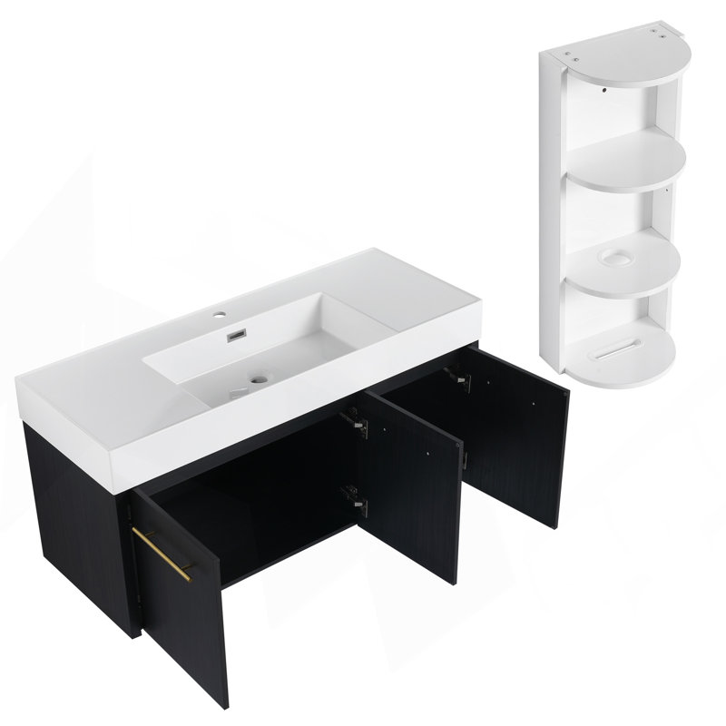 Ensemble de meuble-lavabo mural 48 po avec lavabo et support de rangement, ensemble de lavabo à rebords épais en résine