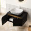 Meuble-lavabo de salle de bain 30 po, conception flottante murale, comptoir en pierre frittée noire, vasque en céramique à motif marbré, armoire en contreplaqué avec système de fermeture en douceur et garniture en métal à motif symétrique en sergé-475684878-475684879
