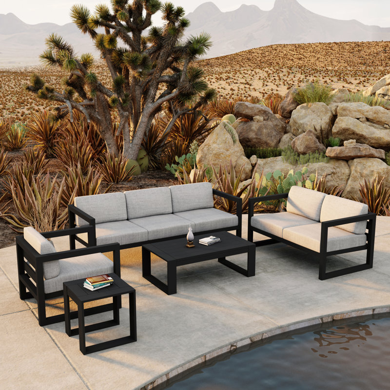 Avion Outdoor 5 - Piece Conversation Set, Cast Silver Sunbrella®, Black