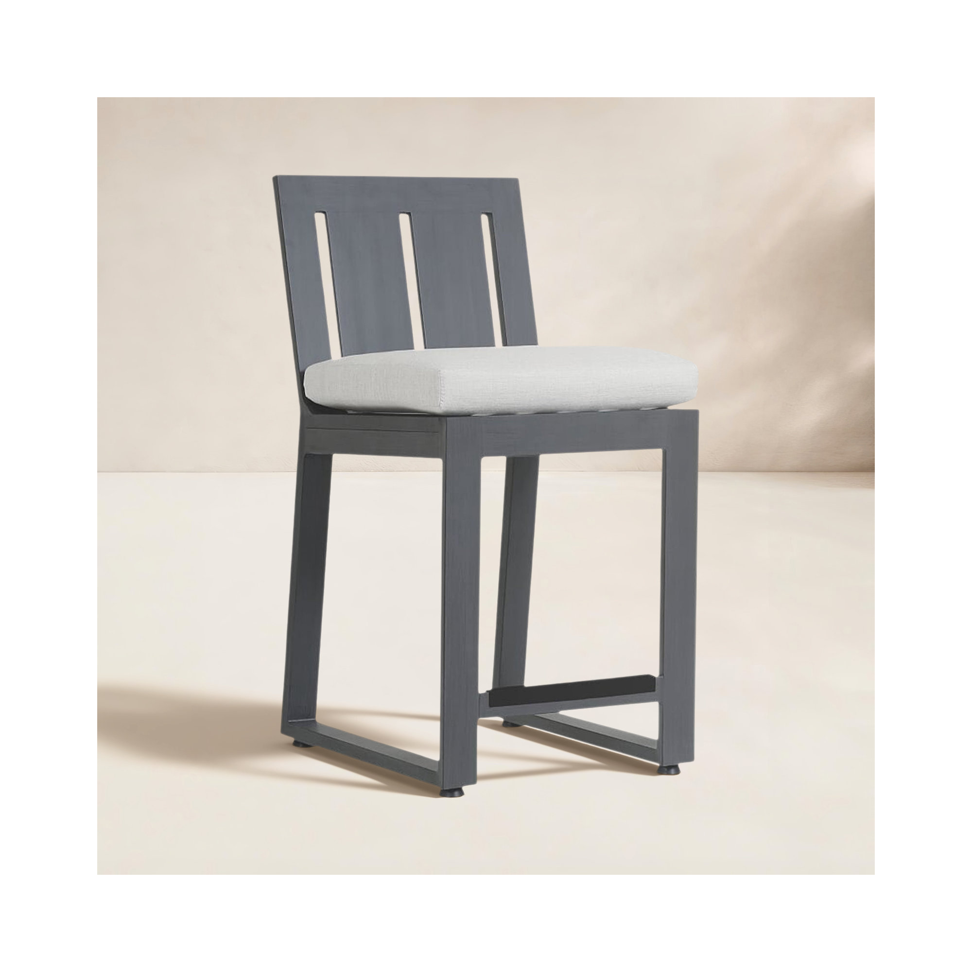 Georgie 44.21'' Aluminum Outdoor Bar Stool with Cushion, Bar Stool (30" Seat Height), Canvas Natural Sunbrella® Canvas