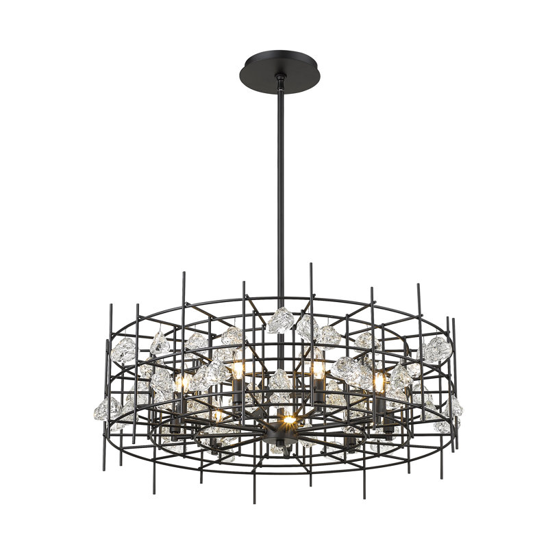 Lustre géométrique 9 lumières façon bougie, Noir mat