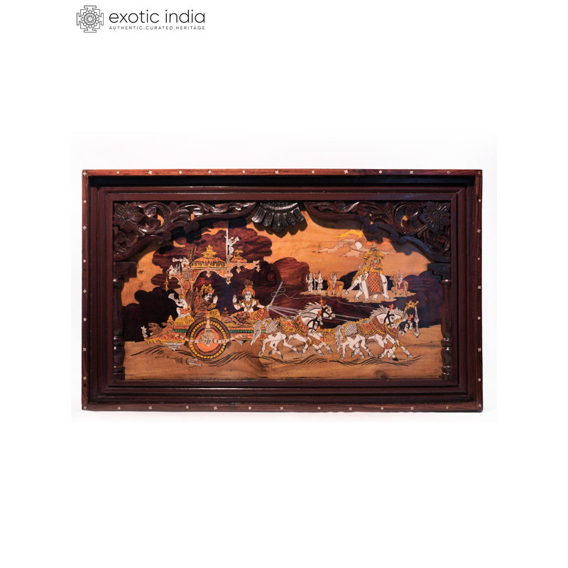 31" The Mahabharat View - Lord Krishna | Natural Color On Wood Panel With Inlay Work