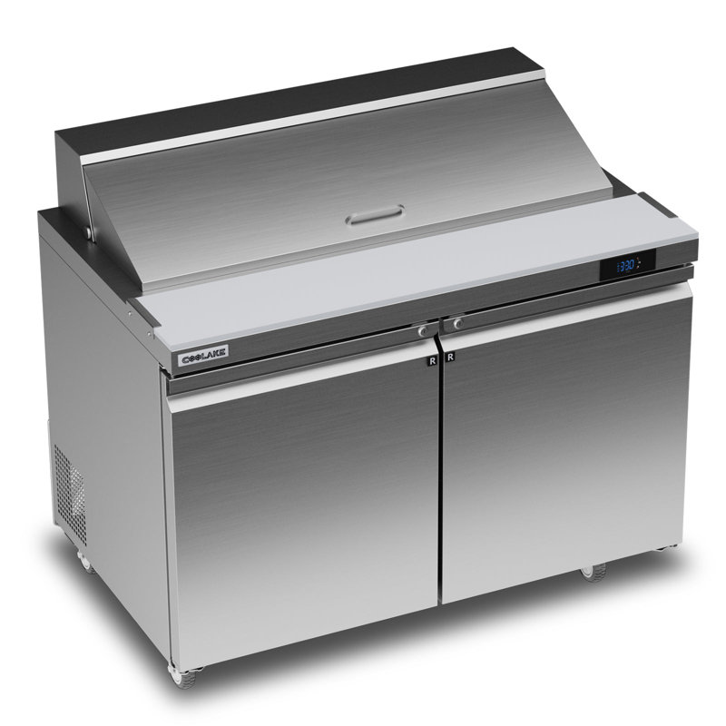 Coolake 48'' W Commercial Refrigerator Sandwich Salad Prep Table, 2 Door Sandwich Fridge with 12 GN 1/6 Pans