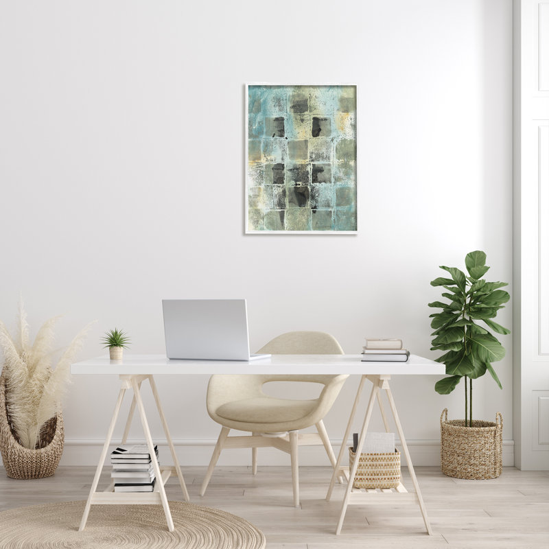 Toile tendue surdimensionnée grise, motif de blocs abstraits sur toile tendue par Joyce Combs, H 30 po x l 24 po x P 1,5 po