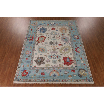 Floral Ivory & Blue Oushak Oriental Area Rug 9x12