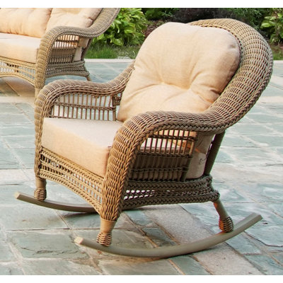 Chaise berçante d'extérieur en osier / rotin avec coussins Simpson