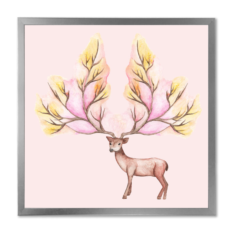 Deer Winter - on, H 16 po x l 16 po x P 1 po, Toile argentée avec cadre photo