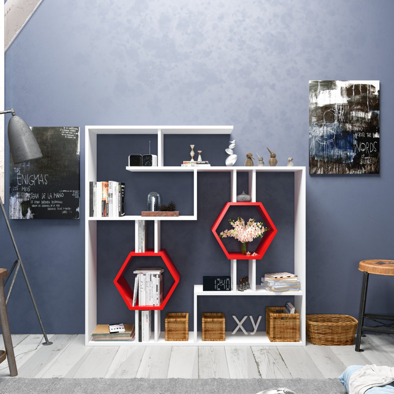 Swenson 134cm H x 134cm W Bookcase, White/Red