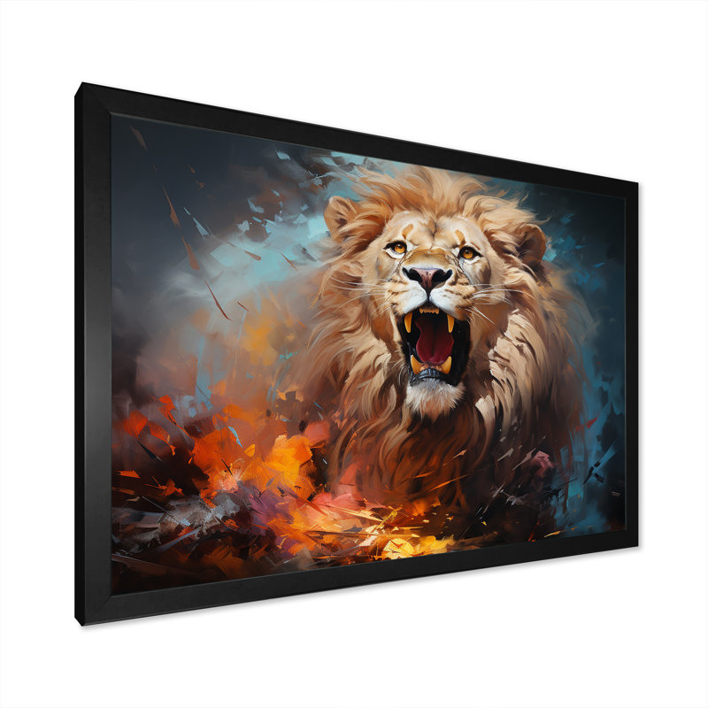 Lions, énergie indomptée sur toile, H 34 po x l 44 po x P 1,5 po, Cadre simple noir