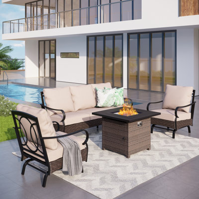 Salem 5-7 Person Rocking Outdoor Conversation Set with Fire Pit Table