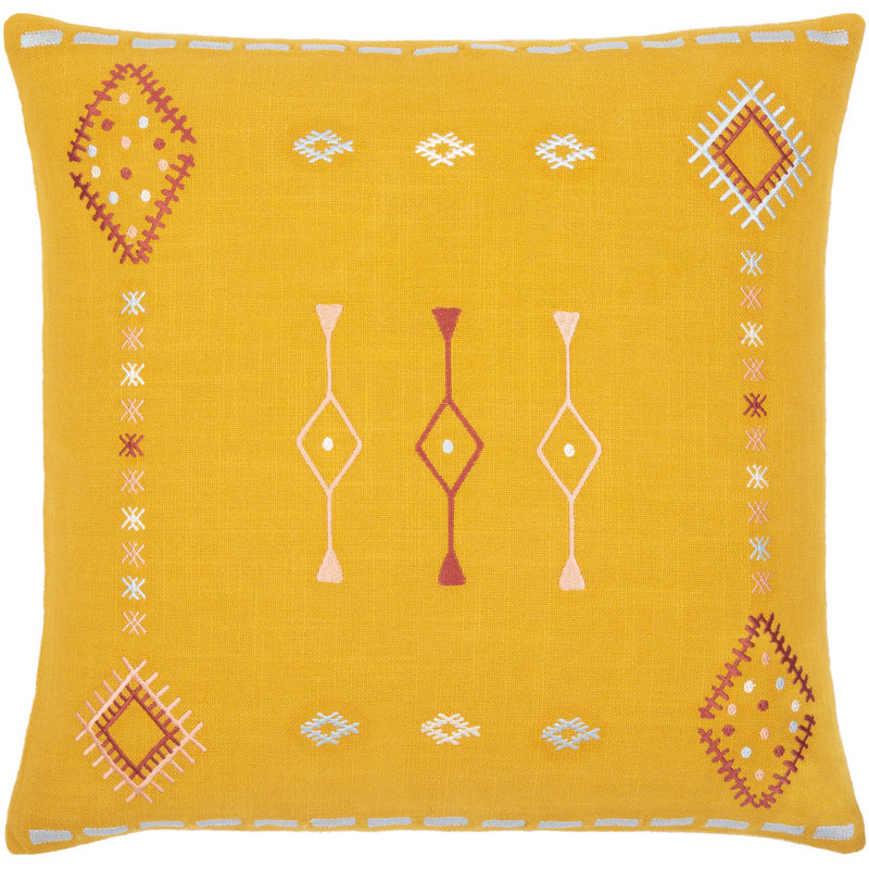 Housse de coussin décoratif DecAT, Duvet, 18 po x 18 po, Moutarde / rose cendré / bleu pâle