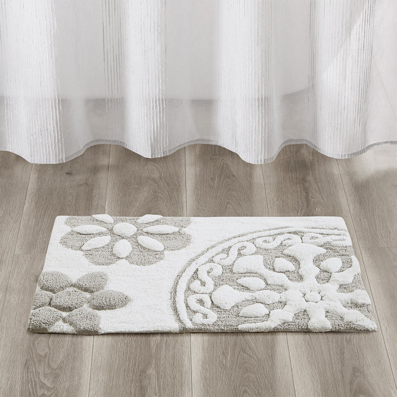 Tapis de bain en coton touffeté Medallion, Gris