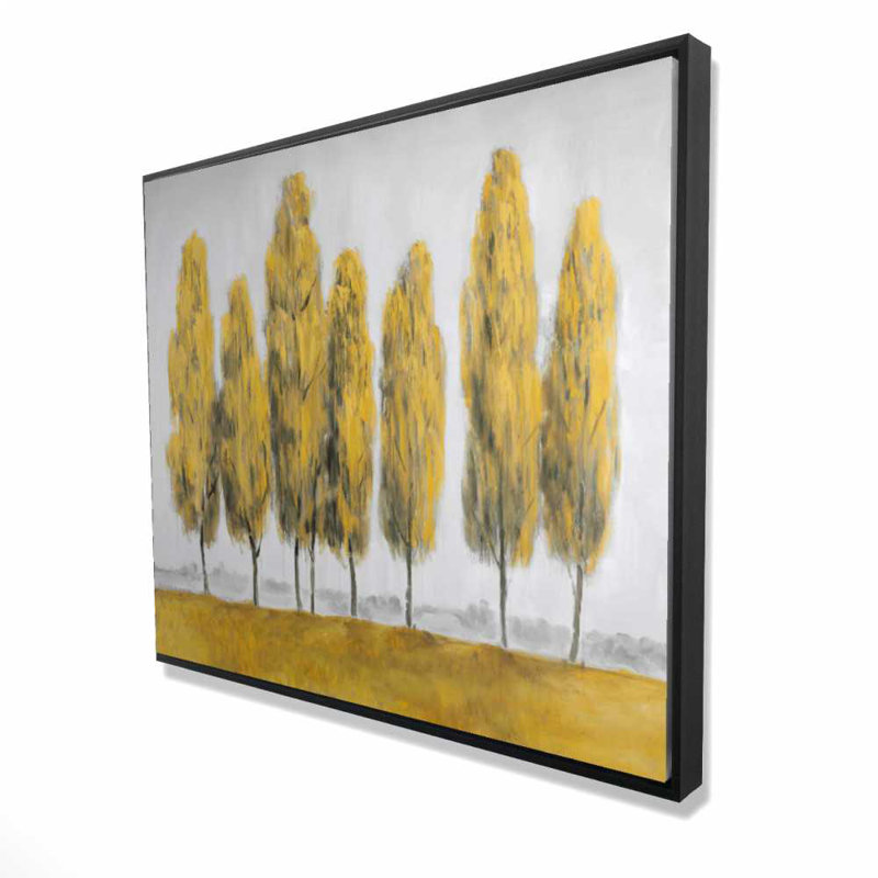 Abstract Yellow Trees - Gray Landscapes Framed Canvas Art
