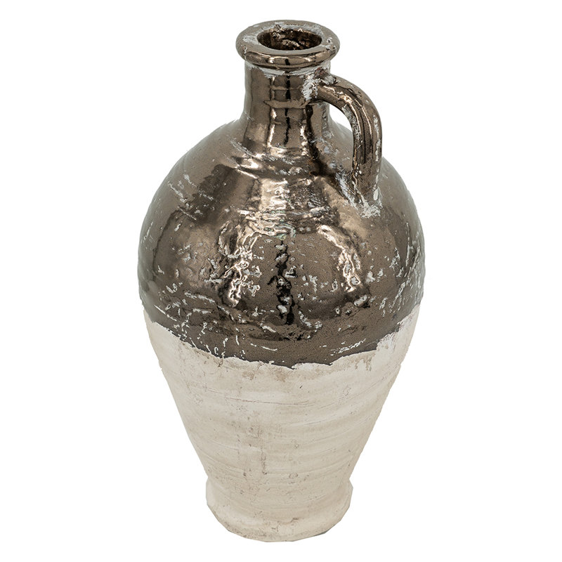 Vase large en terre cuite avec bronze métallique et finition brun clair naturel